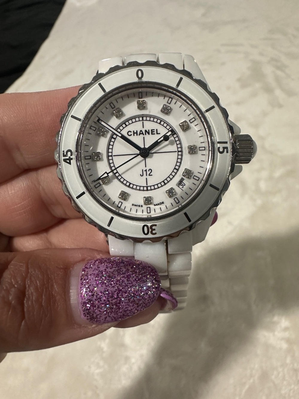 CHANEL White Ceramic J12 Bracelet Watch with Silver Accents - Picture 2 of 5